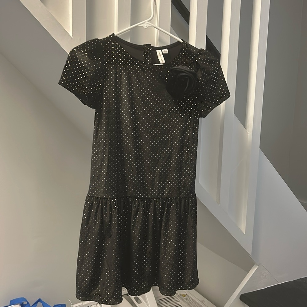 Janie and Jack - Black velvety dress with polka dots - EUC